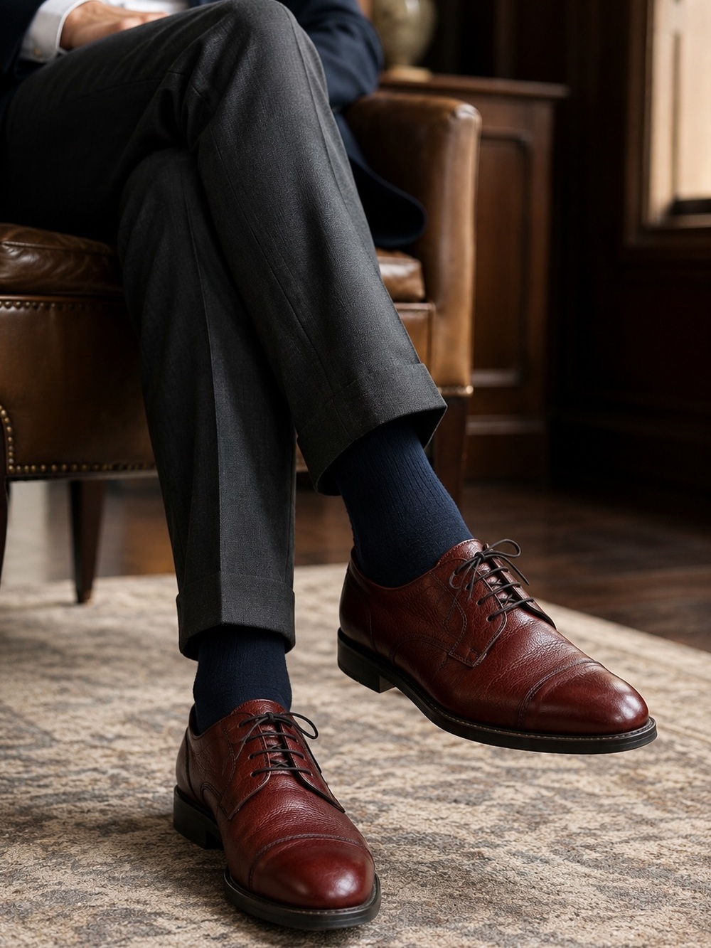 Allen Edmonds Becker Men’s 10.5 Burgundy Pebble Grain Leather Cap Toe Derby